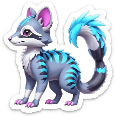 Colorful neon futuristic cyber tropical exotic cute cool beautiful shiny beautiful fantasy-civet-genet-sergal-vernid-Gryphon-Cacomistle-Trico-oncilla-animal-Fakémon-hybrid-fursona (full body) sticker