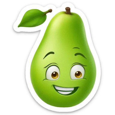 The green cartoon pear girl smiles for the camera sticker