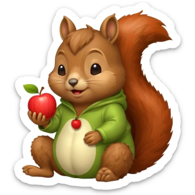 squirrel in acorn pajama suit snoring with holding apple sticker