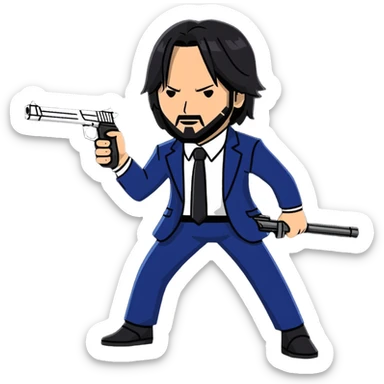 John Wick in action pose with weapons sticker