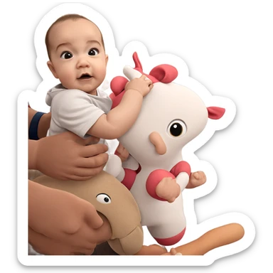 curious baby with stuffed toy sticker