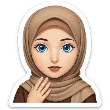 Turkish beautiful finish Konya girl blue eyes with brown beige hijab islamic dress and had on her hand brown lipgloss sticker