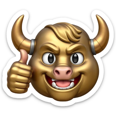 Emoji is an iron golden horseshoe with an angry powerful bull in the middle showing a thumbs up (Likes) sticker