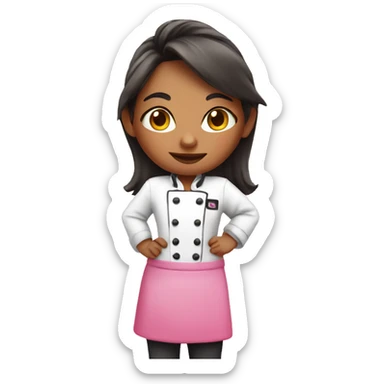 Girl with pink chef outfit with a kiss face sticker