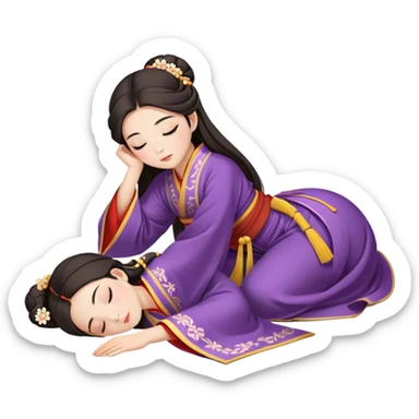Beautiful girl in Hanfu lying on the ground sleeping sticker