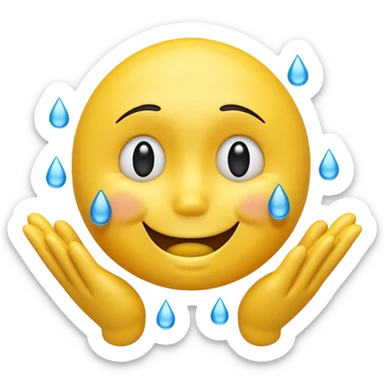 3D smiley face looking distraught with tears and open floating hands sticker