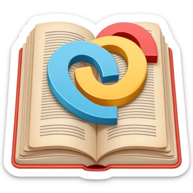 A minimalist emoji-style icon representing wordplay — symbolizing creativity with language. It features an open book or speech bubble merging with playful letters or word fragments, forming a clever visual pun. sticker