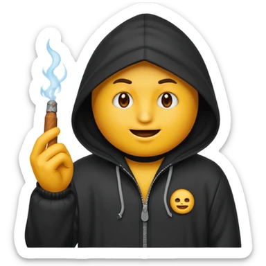 Tu peux créer un emoji d'un cagoule noir qui fumé un cigare qui me le doigt comme ça 🫵🏾 sticker