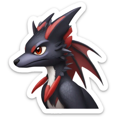 Black Cool Edgy Anthro Noivern-Nargacuga Fakémon  with White and Red Edgy markings sticker