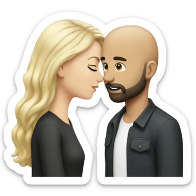 White girl dark hair kissing mixed bald man with beard sticker