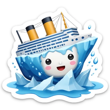 kawaii titainic crashing into an iceberg sticker