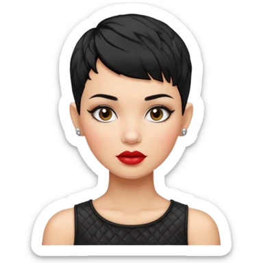 woman pixie shaved cut hair textured black hair shiny lips and dimpled  sticker