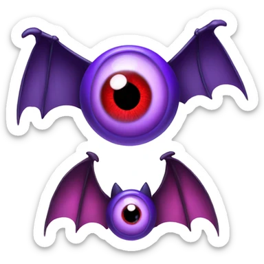 Purple eyeball with two sets of red-violet bat wings sticker