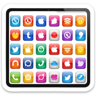 Emoji style iMac screen displaying app icons in grid sticker