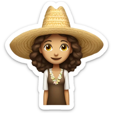 Girl with brunette hair and fair skin with a giant sombrero  sticker