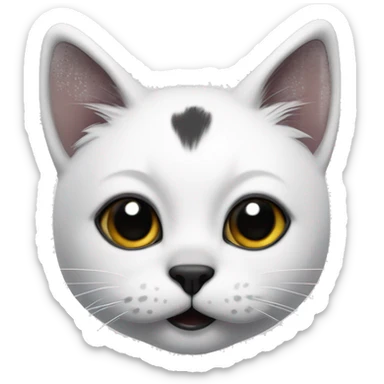 Cat with clear white face with a black mustache-shaped spot under the nose and a little on nose. Dark patches on the forehead and around the ears create a striking contrast with the white fur. sticker