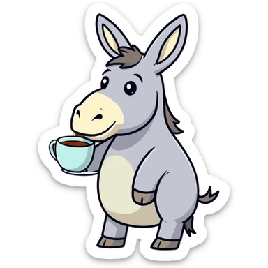 Nauseous happy donkey drinking tea sticker