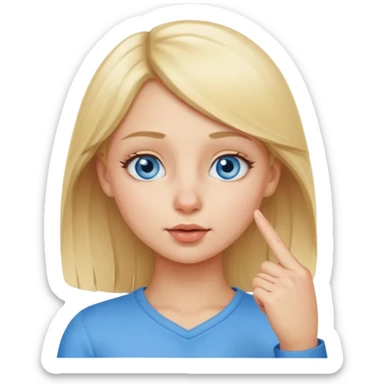 put a finger on the nose but In a cute way, bye a blond girl with blue yes  sticker
