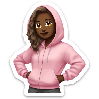 dancing-white-brunette-hair-girl-pink-oversized-hoodie-brown-eyes-tracksuit sticker