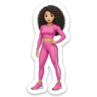 Uma mulher negra da pele clara com cabelo cacheados bem longo até a bunda  sem tanto volume no cabelo e um corpo atlético com roupa rosa  sticker