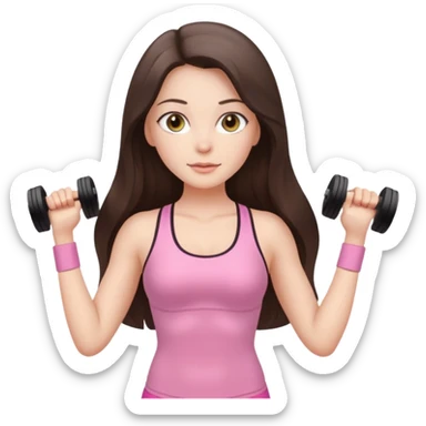 white brunette girl long hair with hazel eyes in light pink workout with hourglass shaped body sticker