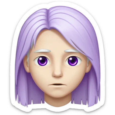 Bembeyaz teni olan, bembeyaz uzun ve düz saçları olan,mor gözlü,gözü çekik, genç bir oğlan tasarlar mısın sticker