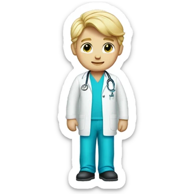 male blond doctor in baby blue scrubs sticker