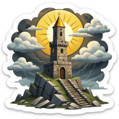 The tower tarot card lighting clouds and sun sticker
