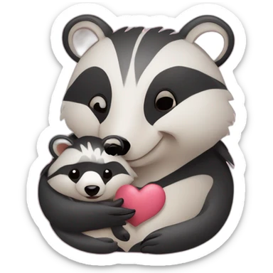 daddy badger holding a female baby badger with hearts aroud them sticker