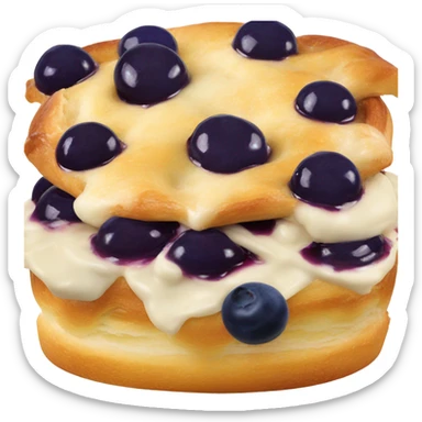 a circle danish with a cream ball on top and blueberry jam on top the cream sticker