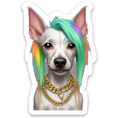 Punk Chinese crested dog neon rainbow hair gold chain punk piercings tattoos punk ear piercings sticker