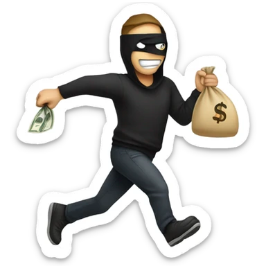 Robber running left Mitch money bag sticker