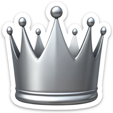 A luxury silver crown emoji, chrome metallic finish, smooth rounded edges, subtle sparkle, polished reflective surface, cute proportions, iOS emoji style, centered on a clean white background, soft studio lighting, no outlines sticker