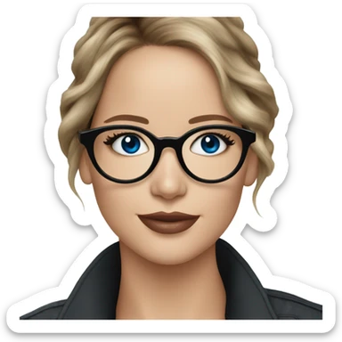 Photo of Brunette Jennifer Lawrence wearing black glasses and blue eyes drinking coffee  sticker
