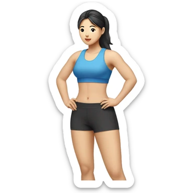 full body profile of Korean woman, in fitness wear, fit.  sticker