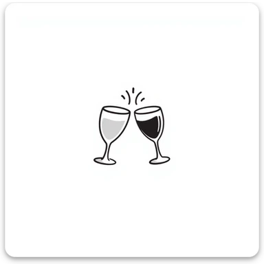 Two elegant wine glasses or champagne flutes clinking together in pastel colors (dd9fb0, ffc6d3, a3bfc9, c4bee2, f1b091), hand-drawn doodle style sticker