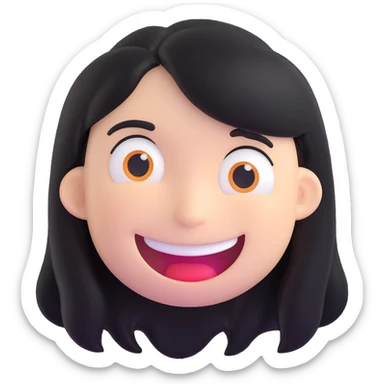 horror-themed white emoji, long black hair, unnerving wide grin, inspired by internet urban legends sticker