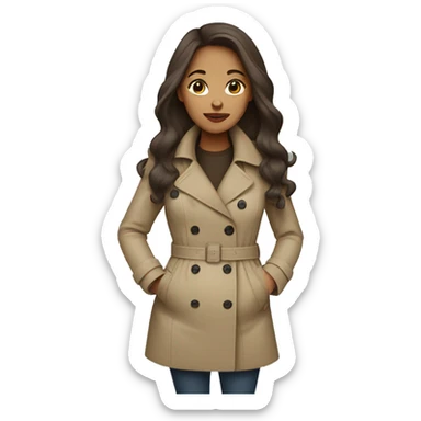 pregnant light-skinned girl with long brown hair in a trench coat sticker