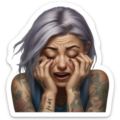 Hyper Realistic Beautiful tattooed woman crying sadly on the floor  sticker