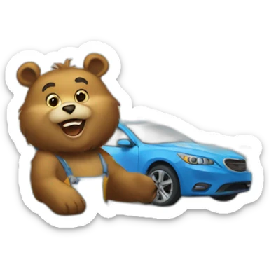 bear at car wash station like a clown sticker