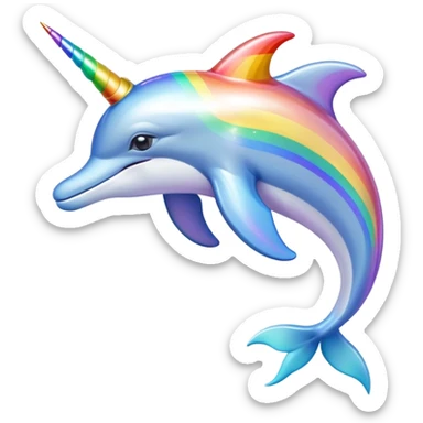 Dolphin with a rainbow and a unicorn horn sticker