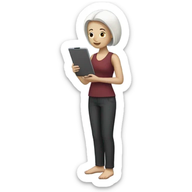 white skin woman standing with ipad sticker
