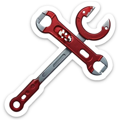 A wrench covered In zombie blood, in a dark menacing style sticker