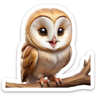 Cinematic Cute Yawning Barn Owl Portrait Emoji, Head tilted slightly with a dramatic, wide-open yawn, showcasing a soft, mottled plumage with subtle brown accents and gently drooping feathers, round amber eyes barely open in drowsy contentment, Simplified yet irresistibly adorable features, highly detailed, glowing with a soft, cozy glow, high shine, relaxed yet expressive, stylized with a touch of nocturnal whimsy, bright and endearing, soft glowing outline, capturing the essence of a sleepy yet affectionate owl, so drowsy it feels like it could glide out of the screen and curl up for a nap! sticker