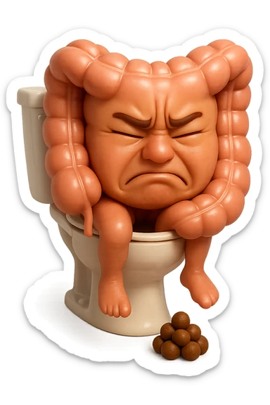 SU QUESTO STILE FAI UN EMOJI STILE IPHONE 3D DI UN INTESTINO CHE sta seduto sul wc e davanti ha una montagnetta di feci a palline stile emoji iphone, FAGLI UN ESPRESSIONE di dolore mentre si sforza E FALLO MOLTO REALISTICO IN 3D sticker