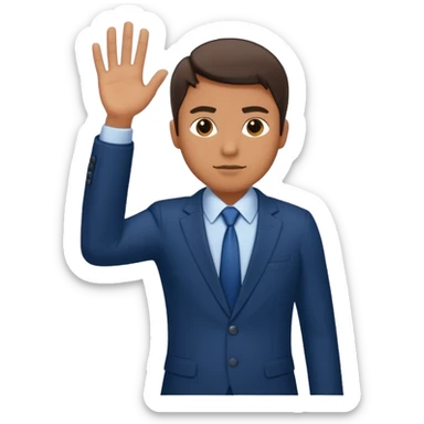 The man extends his arm forward, indicating that he refuses, as he say no sticker