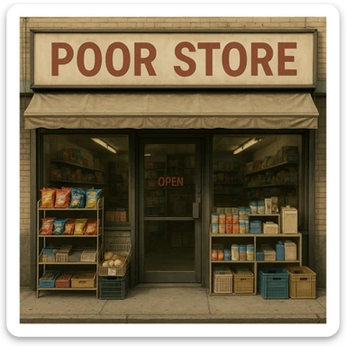 Convenience store named poor store and more sticker