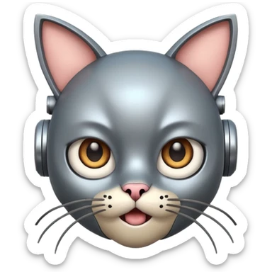 robot looking surprised with cat ears and looks funny sticker