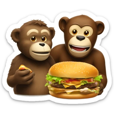 A bear and a monkey eating hamburguer  sticker