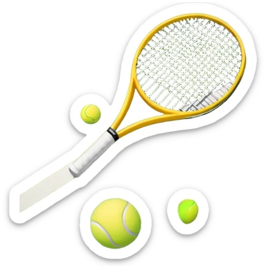 A tennis racket and ball on a grass or hardcourt surface, symbolizing the sport. The racket has a sleek design with tightly strung strings, while the bright tennis ball rests nearby, capturing the essence of precision, agility, and competition. sticker